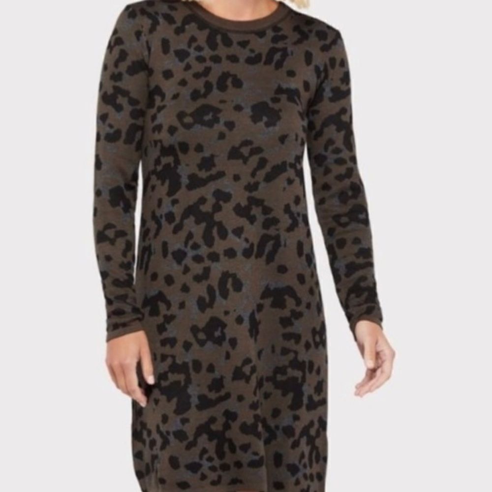 JOHN + JENN EVEREVE LEOPARD PRINT SWEATERDRESS SIZE MEDIUM - Picture 2 of 10